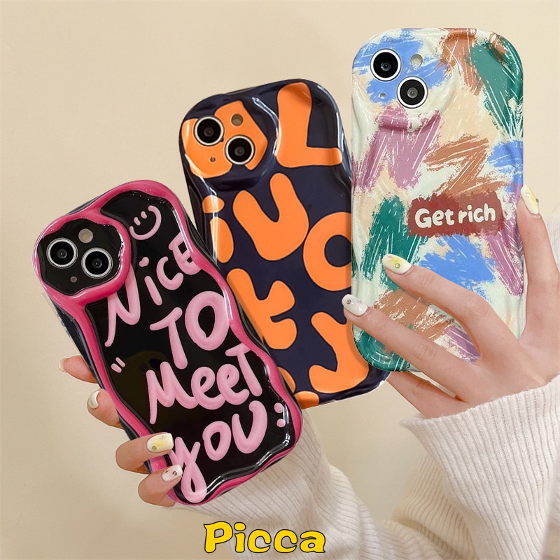 Casing Ponsel Tepi Melengkung Bergelombang 3D Tahan Guncangan Untuk Redmi 9C 10A 9C NFC A2 A1 9T 10C 9A 9poco M3 Redmi Note8 9 12 11 10Pro 10s 11s 10 Pro Max Graffiti Simple Huruf Inggris Cover