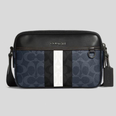 Coach Men Navy Signature Blocked Graham Varsity Strip