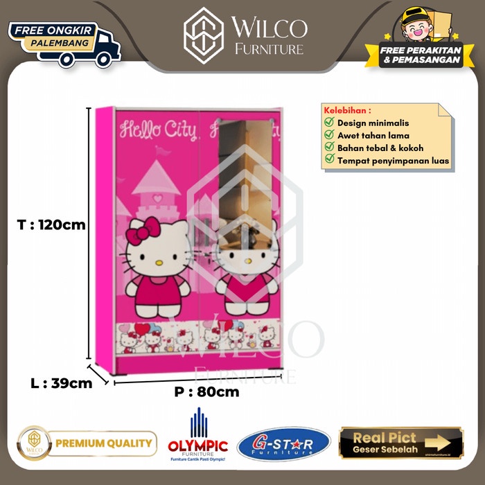 Lemari Pakaian Anak GSTAR / Lemari Baju Karakter Motif Hello Kitty