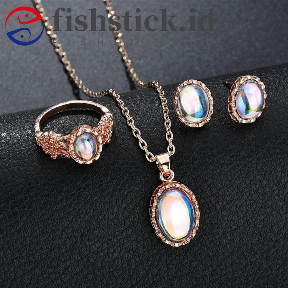 Fishstick Opal Set Perhiasan Jewelry Gift Baroque Perhiasan Aksesoris Kepribadian Rantai Leher Temperamen Wanita Kalung Cincin Set