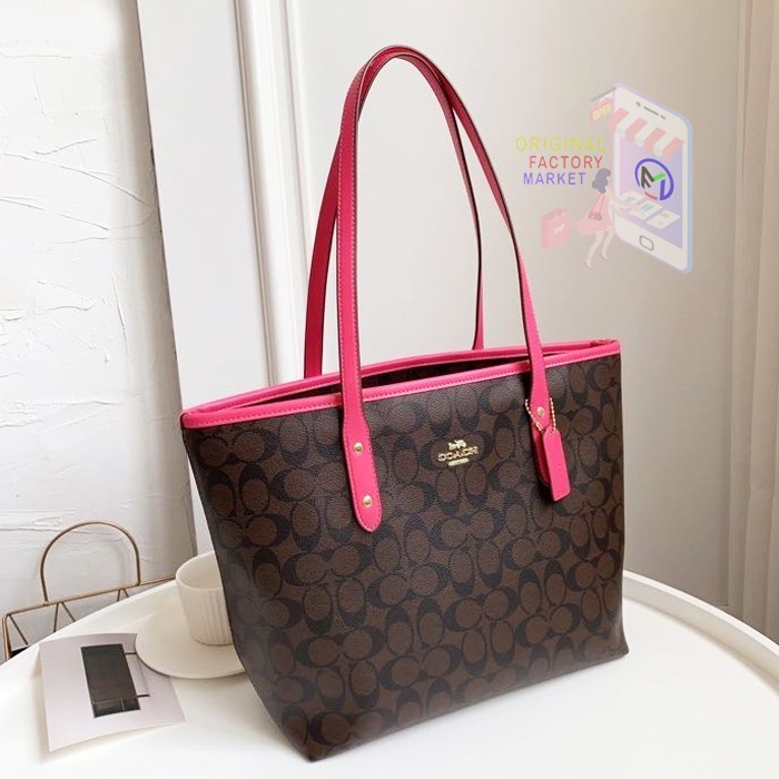TAS C0ACH F58292 Tote City Zip Signature Mahogany Rose Pink ORIGINAL VS