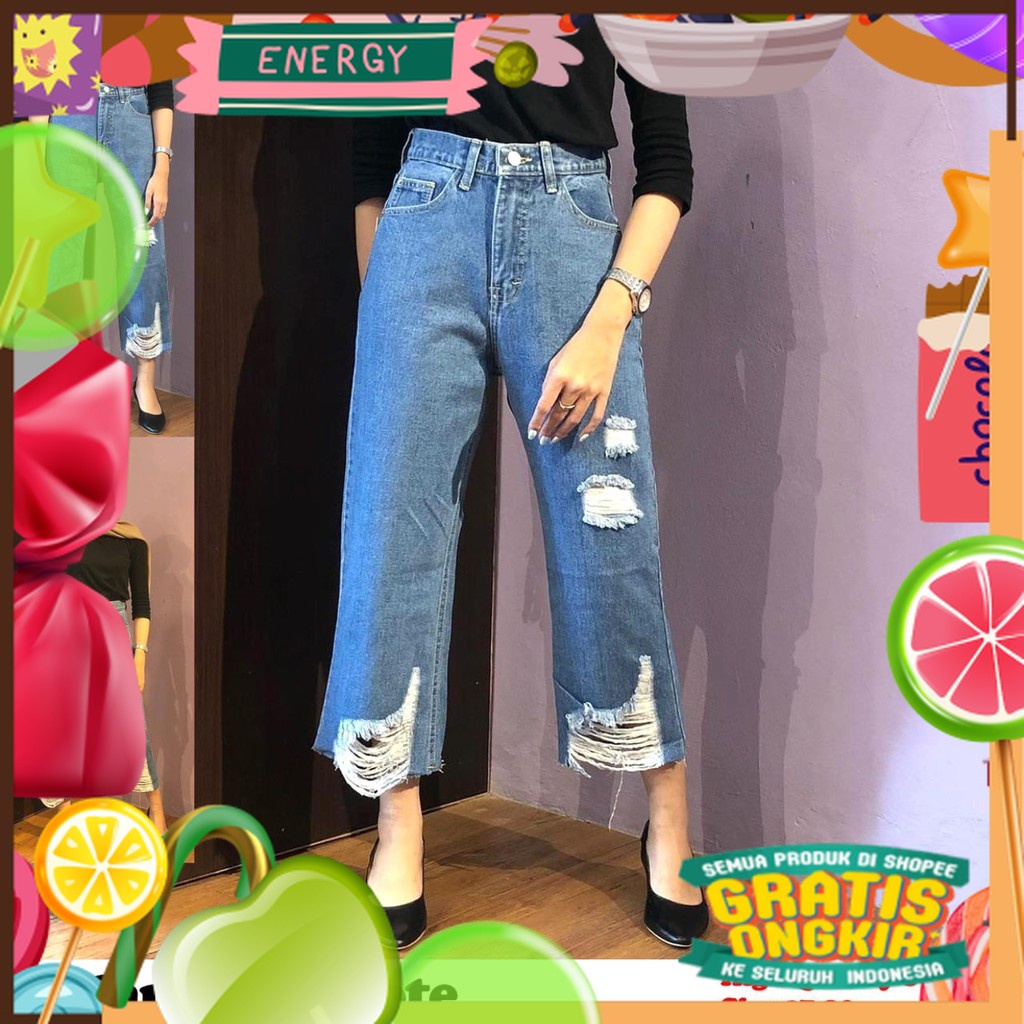 TRIVELA - CHLAUDY CULLOTES JEANS 27-34 JUMBO / CELANA JEANS KULOT RAWIS SOBEK/ Merah Pink Hijau Ungu