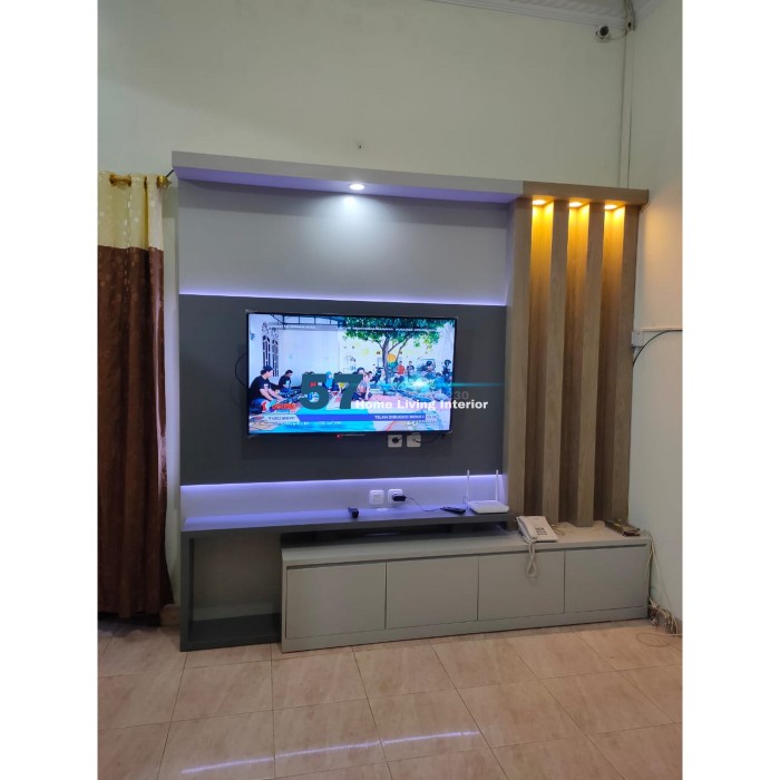 Lemari Tv - Backdrop Kabinet Tv Bahan Plywood HPL Free Desain