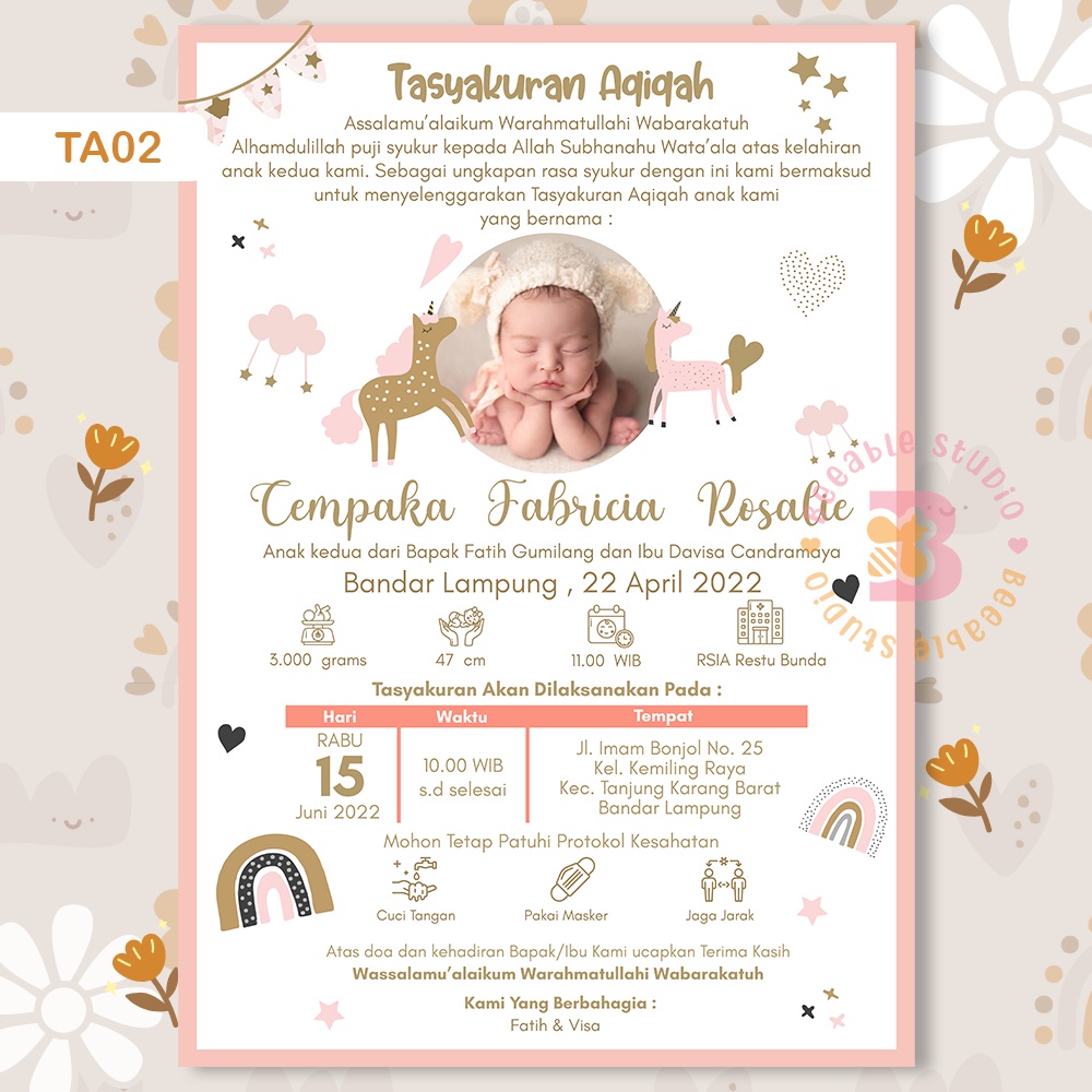 Undangan Aqiqah Digital Tema TA02 Unicorn Gold Fantasy Softfile | BeeableStudio