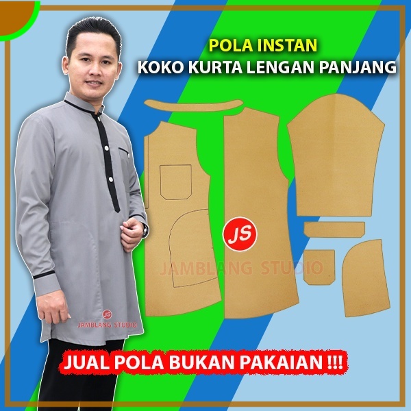 Pola Instan Baju Koko Kurta Lengan Panjang | Aneka Pola