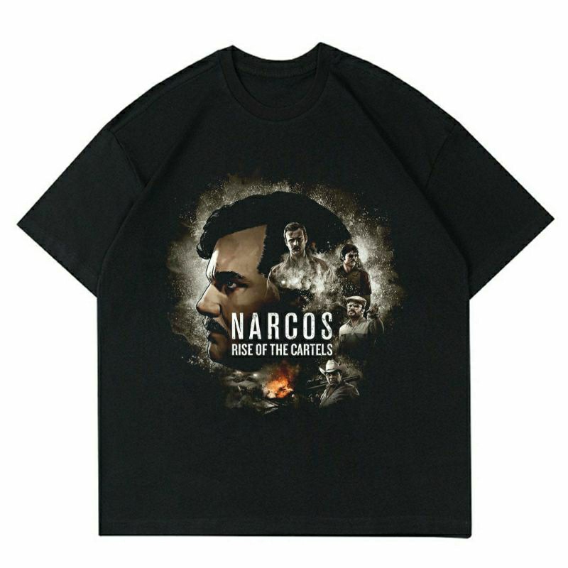 BAJU NARCOS PABLO ESCOBAR " RISE OF THE CARTELS | T-SHIRT KAOS MOVIE PABLO ESCOBAR VINTAGE BLACK | |