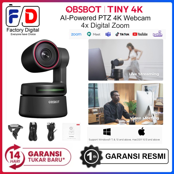 OBSBOT Tiny 4K AI-Powered PTZ 4K Webcam Camera