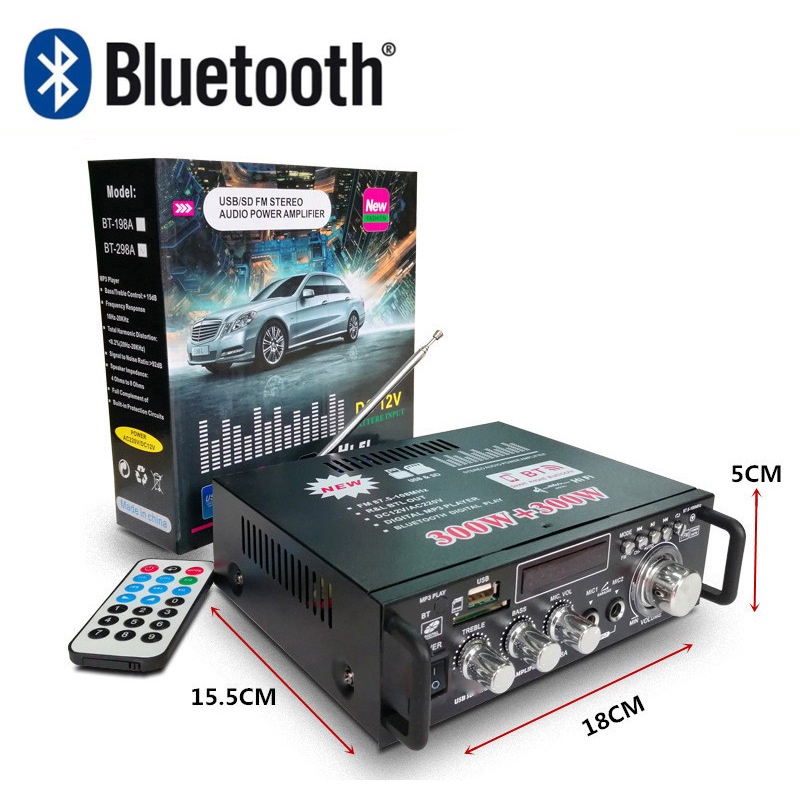 BT-298A 300+300W Ampli Amplifier Bluetooth Audio Karaoke Home Theater Bluetooth EQ Audio Amplifier Karaoke Home Theater FM Radio 600W