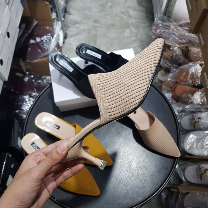 BAYAR DITEMPAT!! 0067 Sepatu Tumit Tinggi Rajutan Tebal
