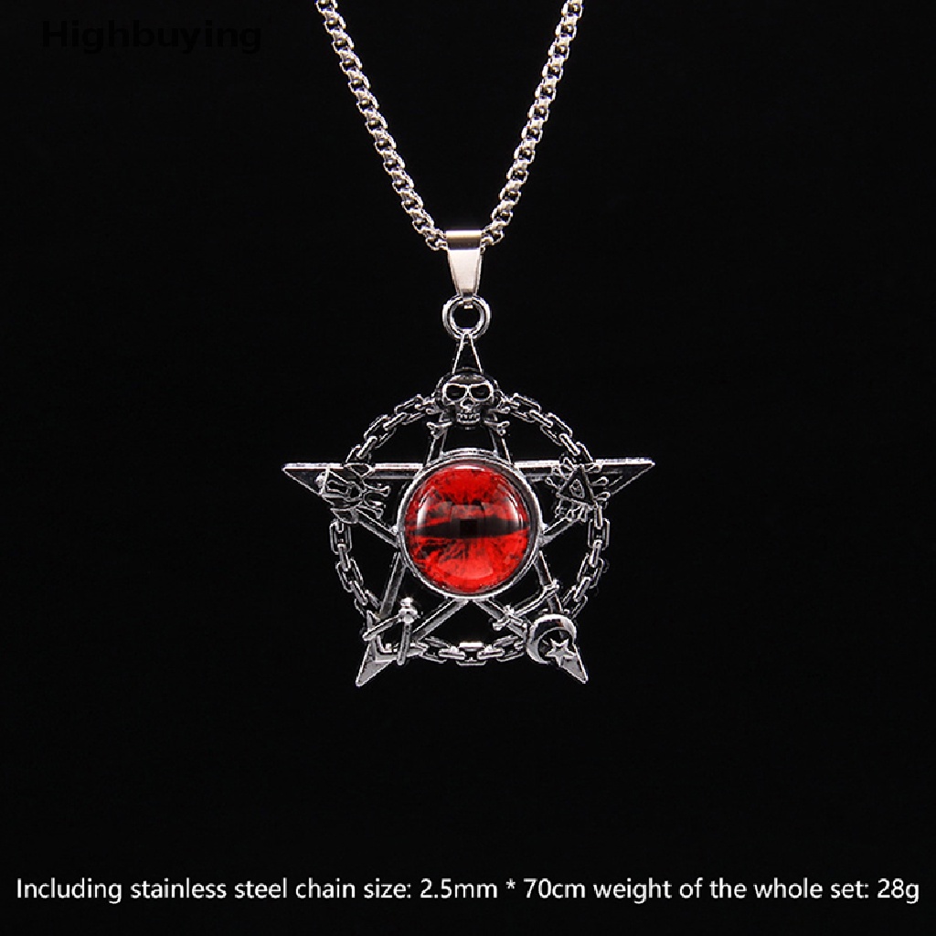 Hbid Retro Pentacle Devil's Eye Pendant Necklace Trend Hip-Punk Magic Skull Pendant Kalung Stainless Steel Pria Dan Wanita Glory