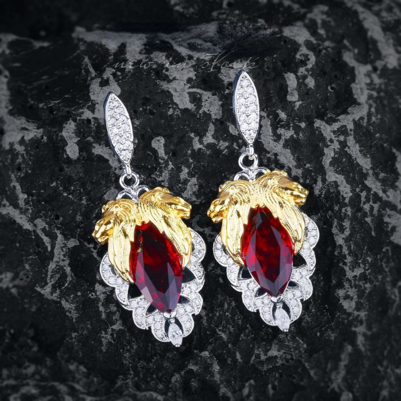 Goldkingdom Fashion Perhiasan Aksesoris Ready Stock Itali Bicolor Kerajinan Emas Lion King Mahkota Set Dove Blood Ruby Liontin Berlian Merah Anting Terbuka Cincin