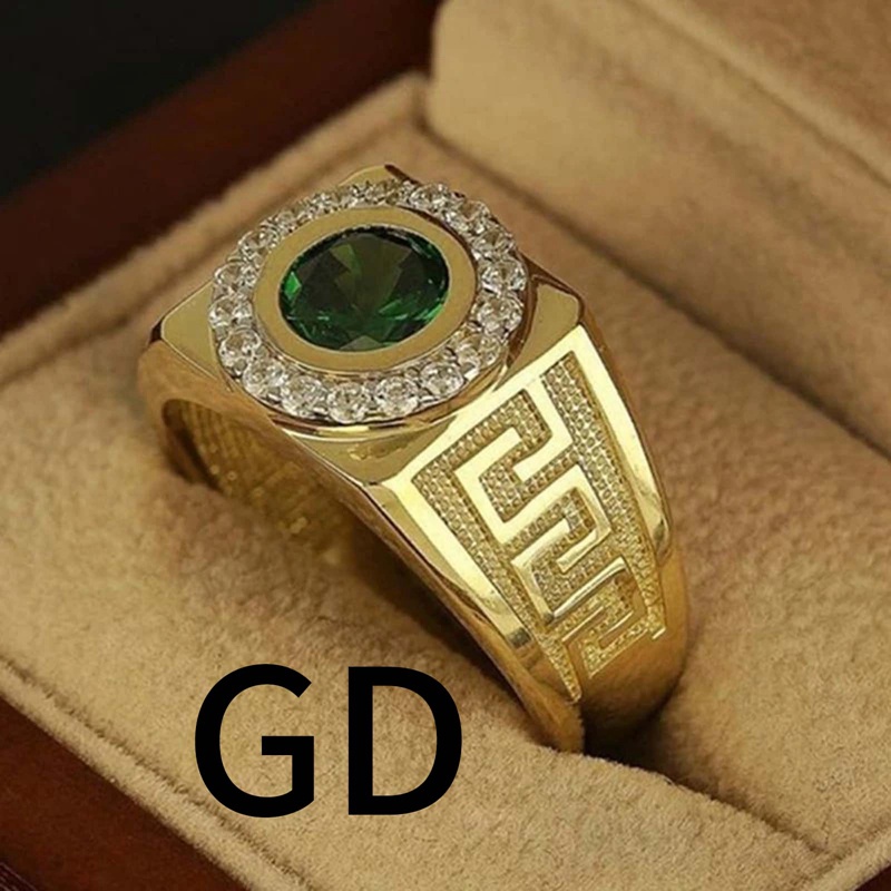 Fashion Pria Klasik Warna Emas Cincin Luxurly Bertatahkan Batu Hijau Cincin Untuk Pria Pesta Pernikahan Cincin Hadiah Anniversary