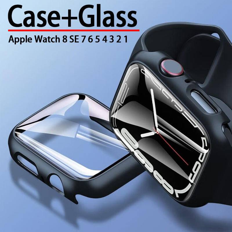 Cover For Apple Watch Series8 7 6 5 4 3 2 1 SE SE2 Tempered Glass Pelindung Layar Untuk iWatch 45mm 41mm 44mm 42mm 40mm 38mm Aksesoris