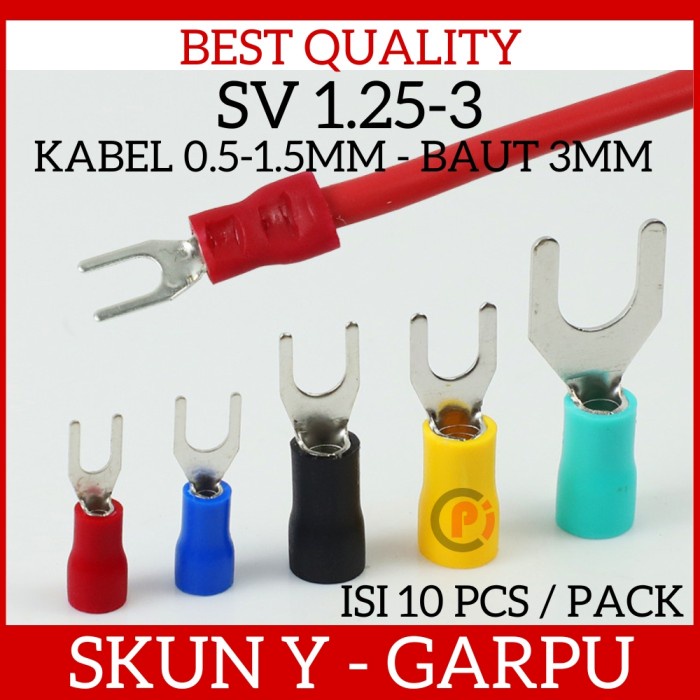 Isi 10 Pcs Skun Y Garpu Kabel 1.5mm Terminal Tipe SV 1.25-3 Baut 3mm