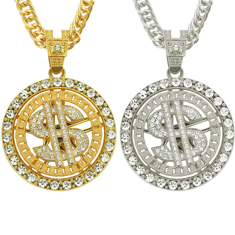 Kalung Liontin Tanda Uang Dolar As Yang Dapat Diputar Besar Pria Rapper Hip Hop