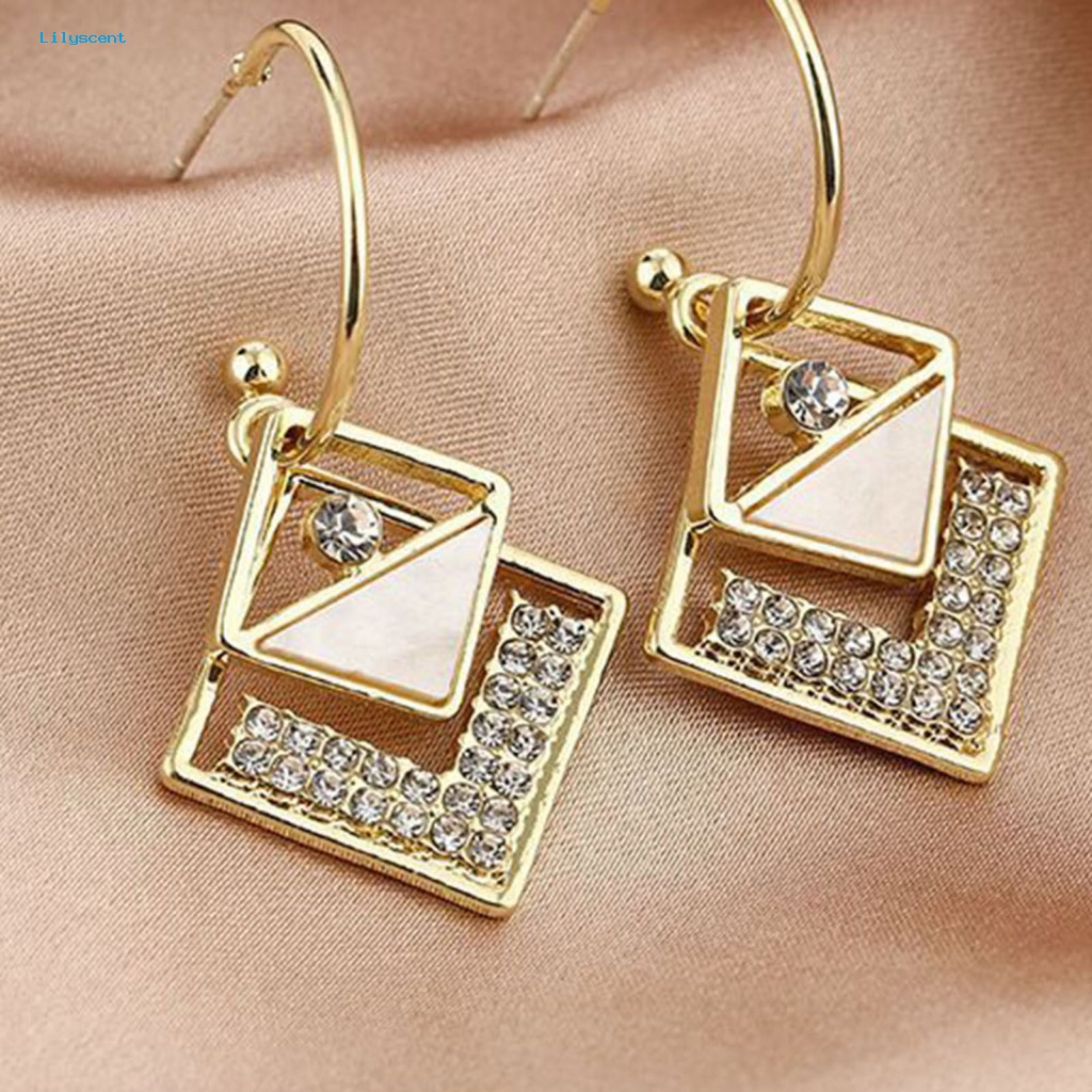 Lilyscent 1pasang Eardrop Pretty Untuk Pesta Square Rhinestone Eardrop Indah