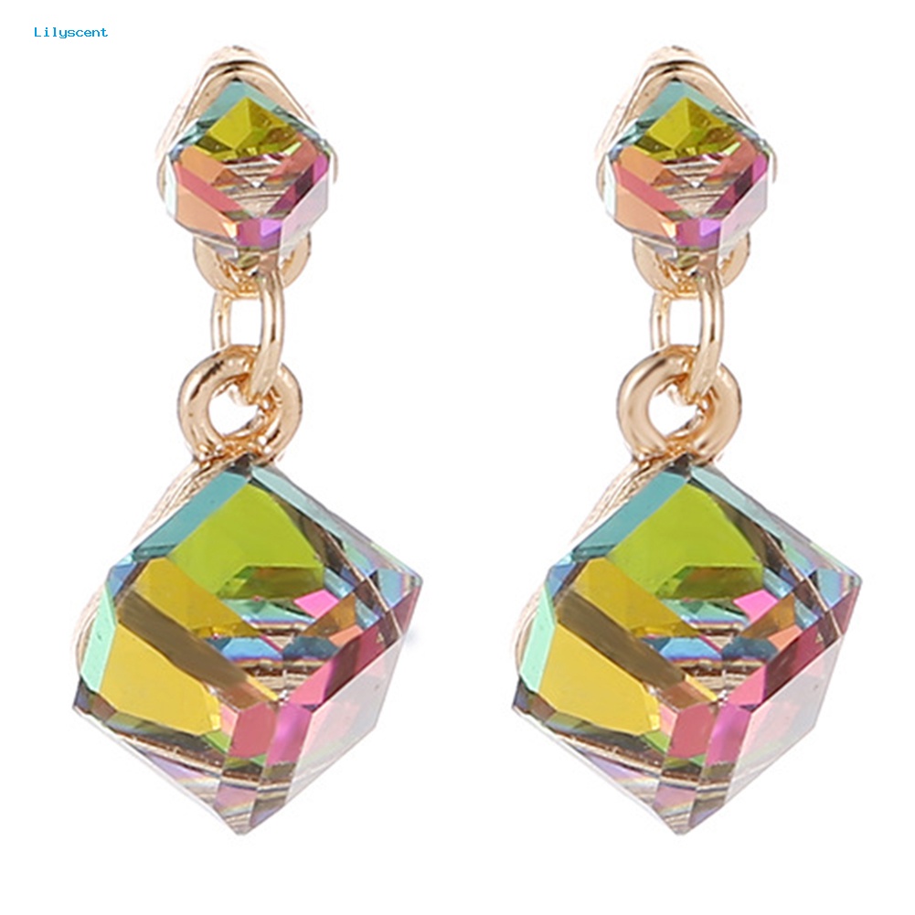 Lilyscent Wanita Fashion Geometris Kubus Berlian Imitasi Liontin Stud Earrings Perhiasan Pesta