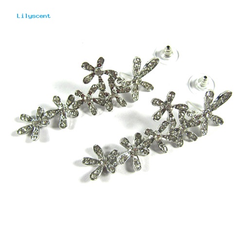 Lilyscent Fashion Berlian Imitasi Penuh Panjang Snowflake Bunga Anting Telinga Stud Perhiasan Pernikahan