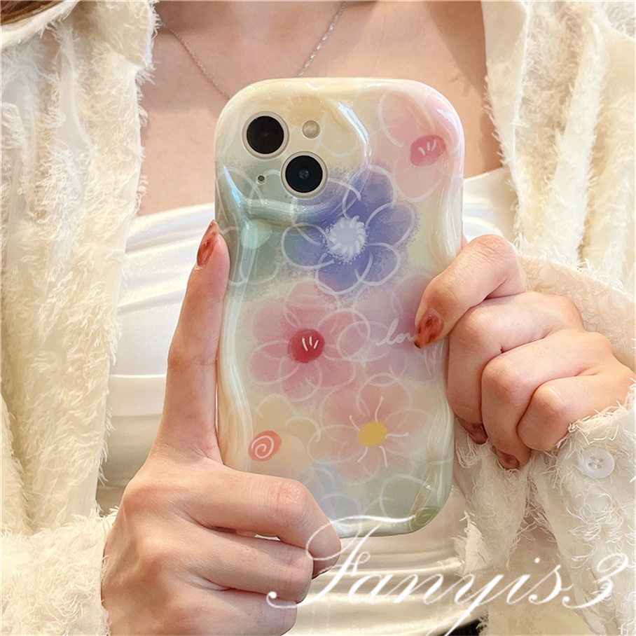 Compatible For IPhone 14 13 12 11 Pro Max X XR Xs Max 8 7 6s Plus SE 2020 Kompatibel Untuk Halo Berwarna Bunga Gelombang Telepon Case TPU Silicon Lembut Cover Pelindung