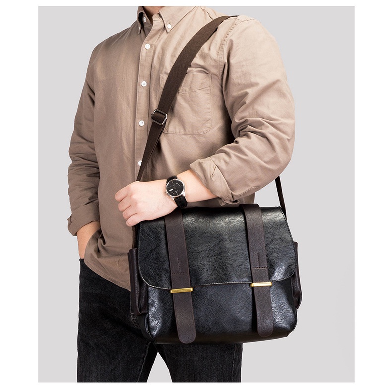 Tas Selempang Pria Tas Bahu Kulit / Messenger Tas Selempang Kerja Kuliah Travel Tas Jalan Tas Notebook Import