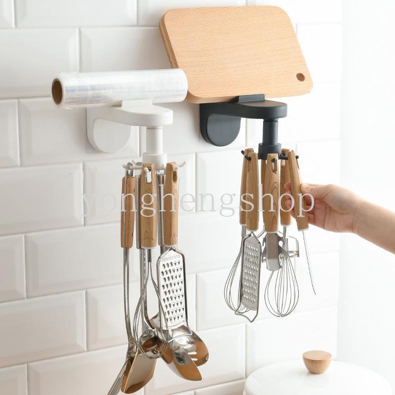 Kreatif 360derajat Putar Rak Penyimpanan Bebas Pukulan Pisau Spatula Sendok Rotary Hook Peralatan Dapur Organizer Kamar Mandi Dinding Gantung Kait Pemegang