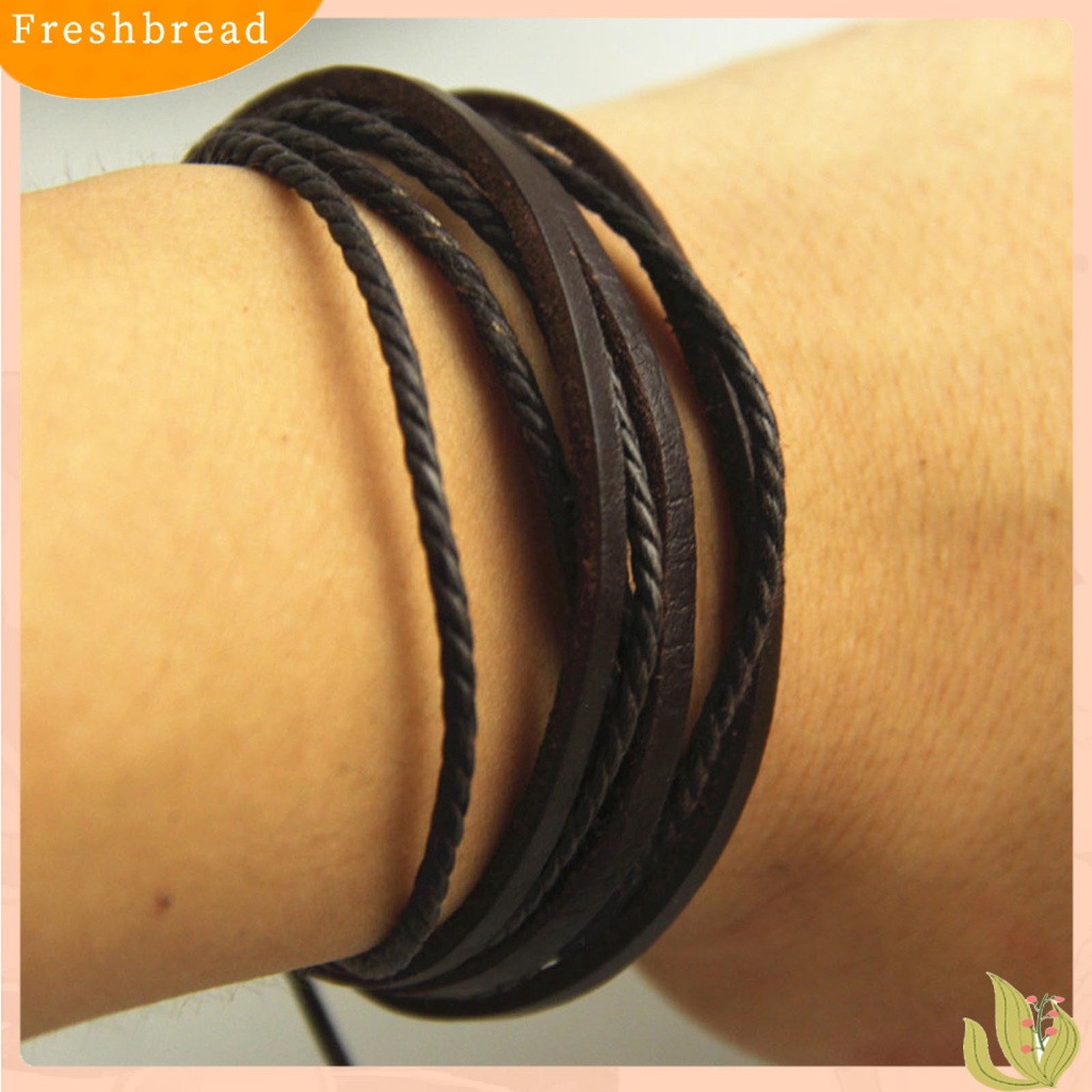 &lt; Freshbread &gt; Men Bracelet Vintage Multi Layers Faux Leather All Match Gelang Cowok Untuk Hadiah