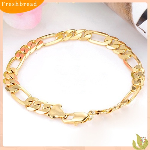 &lt; Freshbread &gt; Mewah Pria Emas 18K Berlapis 7mm Lebar Datar Rantai Gelang Perhiasan Hadiah