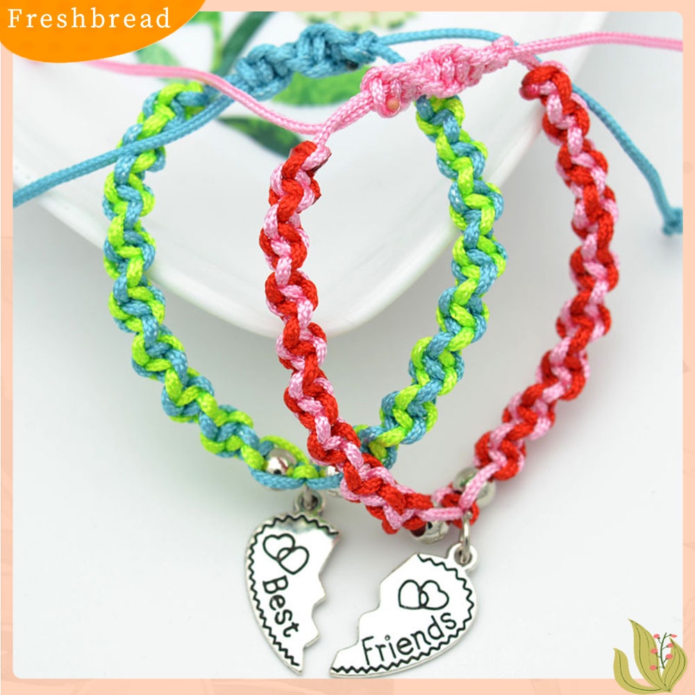 &lt; Freshbread &gt; 2Pcs Unisex Pecinta Ibu Putri Split Hati Liontin Braided Bracelets Love Gift