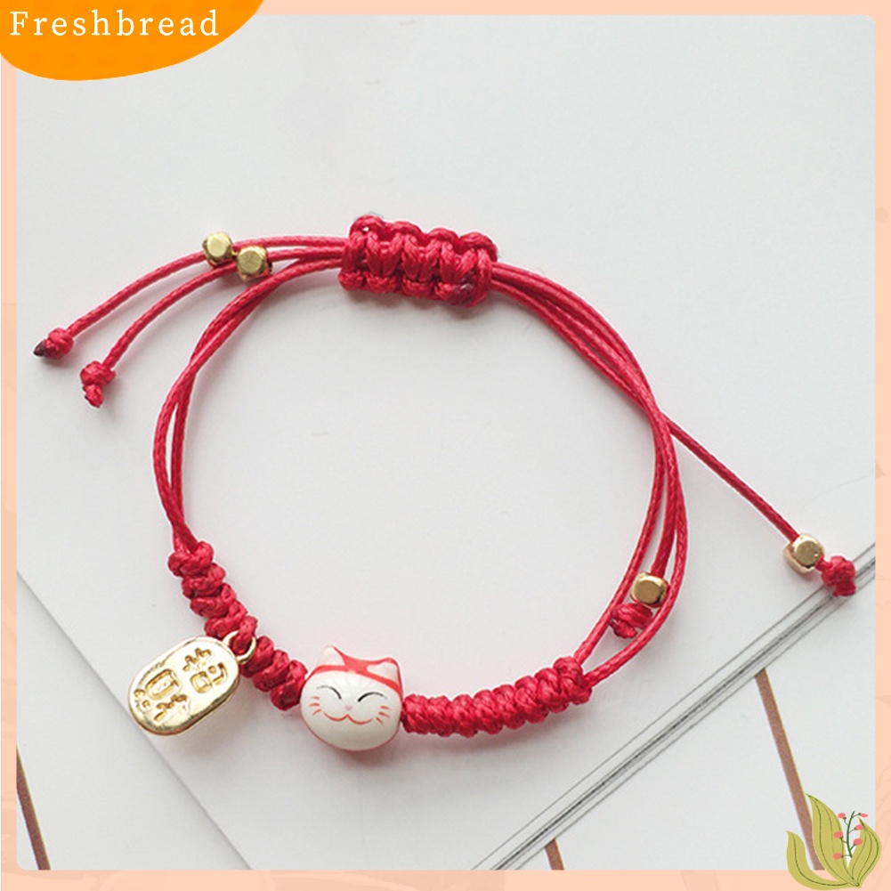 &lt; Freshbread &gt; Pria Wanita Kucing Beruntung Pesona Slide Simpul Dikepang Tali Gelang Bangle Perhiasan Hadiah