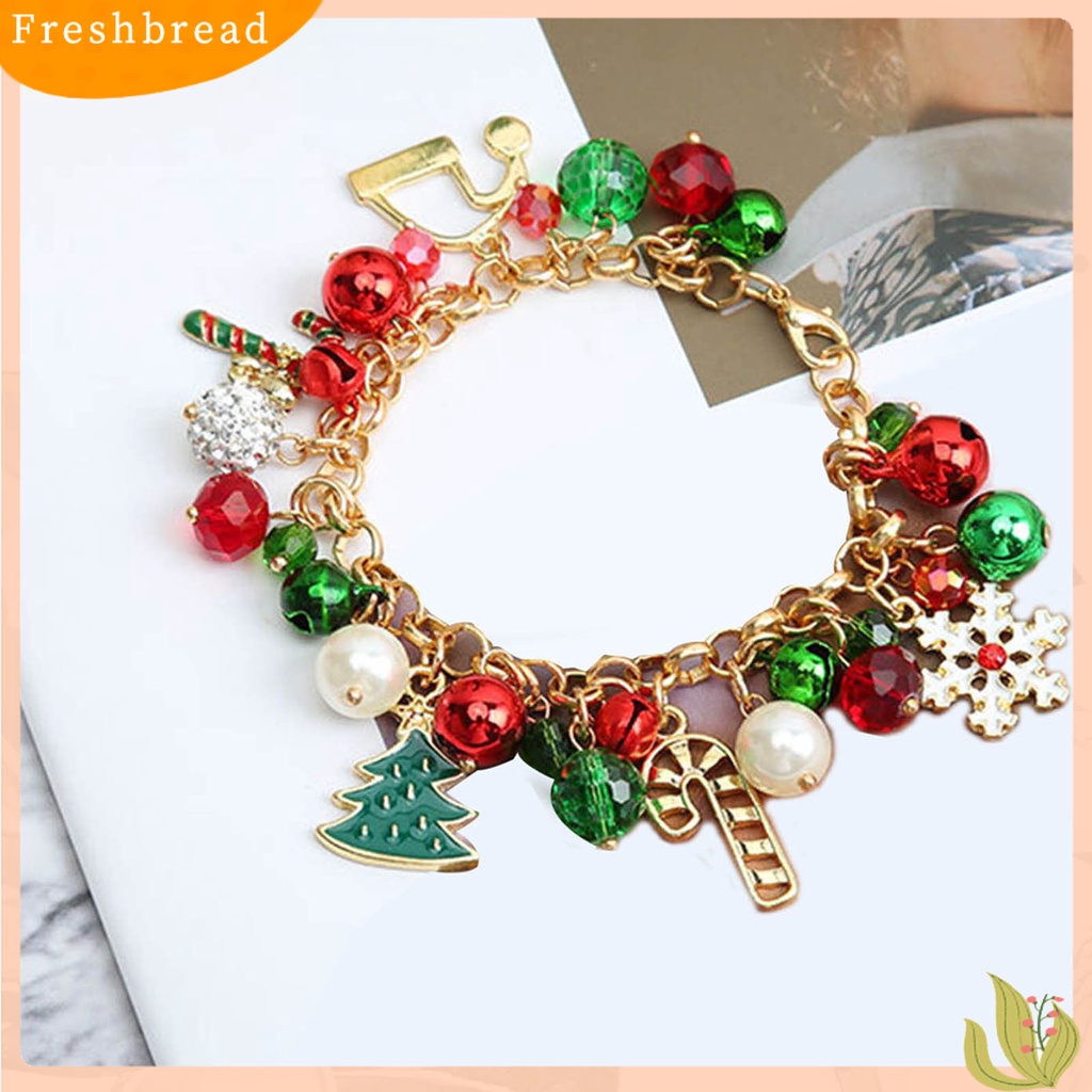 &lt; Freshbread &gt; Gelang Natal Alloy Bell Kristal Imitasi Snowflake Gelang Pohon Natal Untuk Pesta