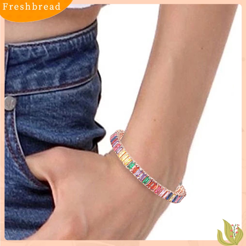 &lt; Freshbread &gt; Gelang Wanita Multicolor Cubic Zirconia Ladies Adjustable Beads Bangle Untuk Pesta