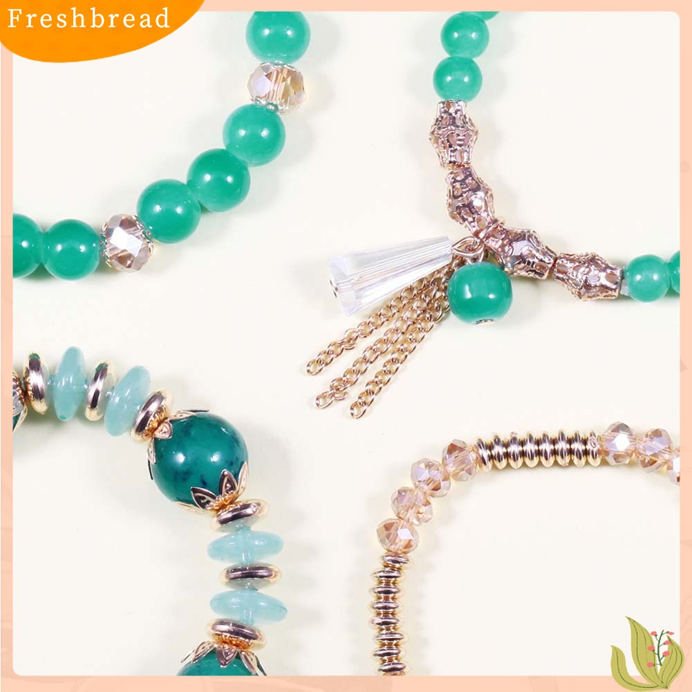 &lt; Freshbread &gt; 4Pcs/Set Boho Faux Agate Mutiara Rumbai Rantai Pesona Manik-Manik Gelang Wanita Perhiasan