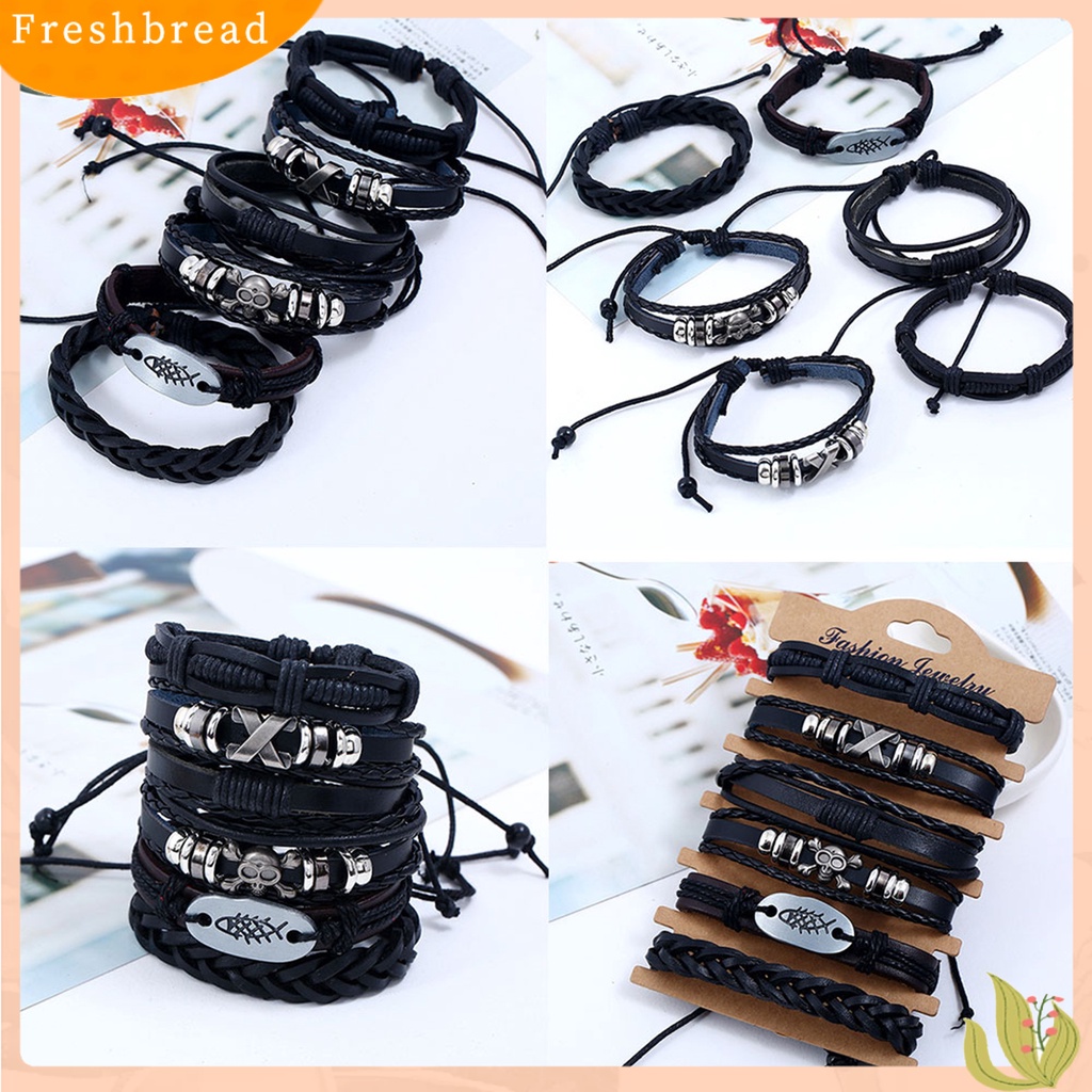 &lt; Freshbread &gt; 6Pcs/Set Gelang Multilayer Tali Vintage Kulit Imitasi Lembut DIY Punk Bangle Untuk Pacaran