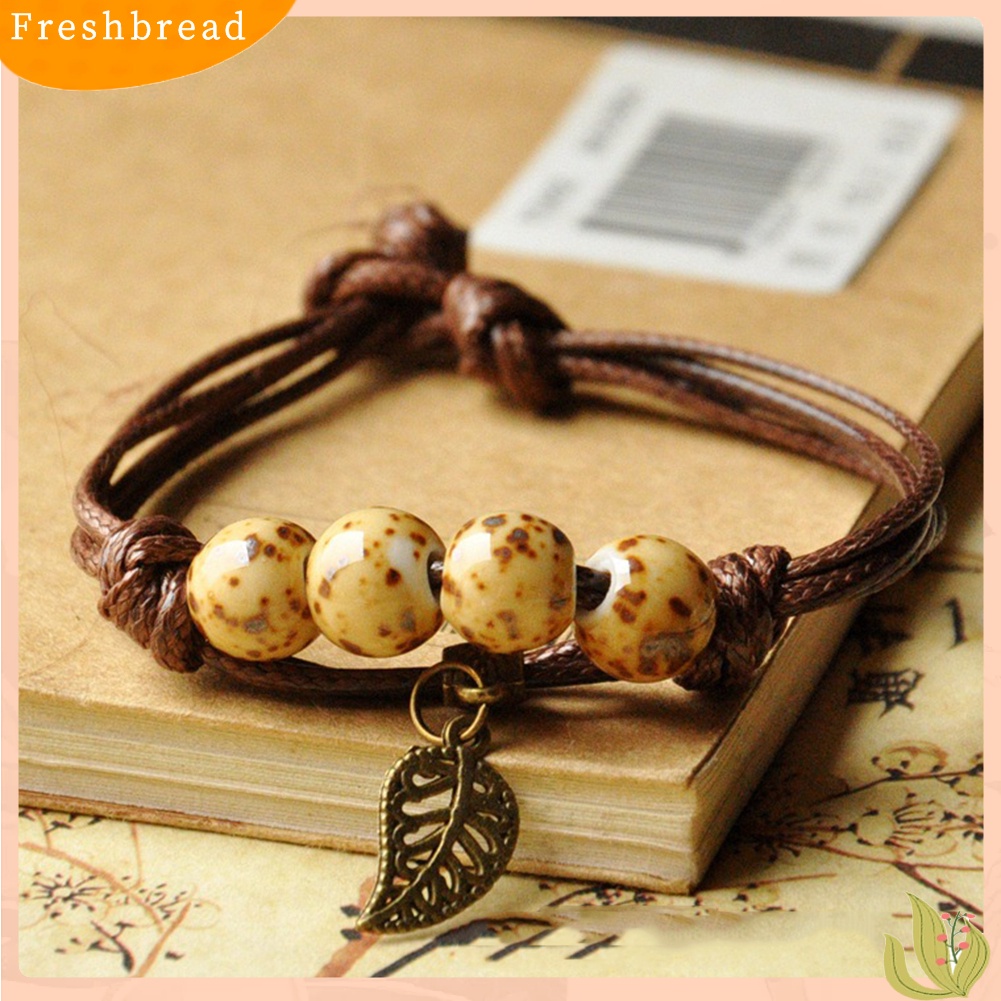 &lt; Freshbread &gt; Etnik Daun Kucing Pesona Keramik Manik-Manik Gelang Wanita Handwoven Perhiasan Hadiah