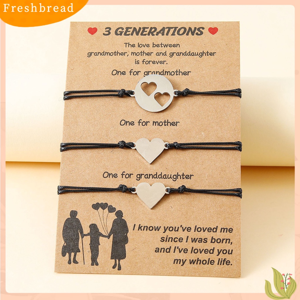 &lt; Freshbread &gt; 3Pcs/Set Gelang Ibu Berongga Keluar Jantung Perhiasan Adjustable Bright Luster Bracelets Untuk Hari Ibu