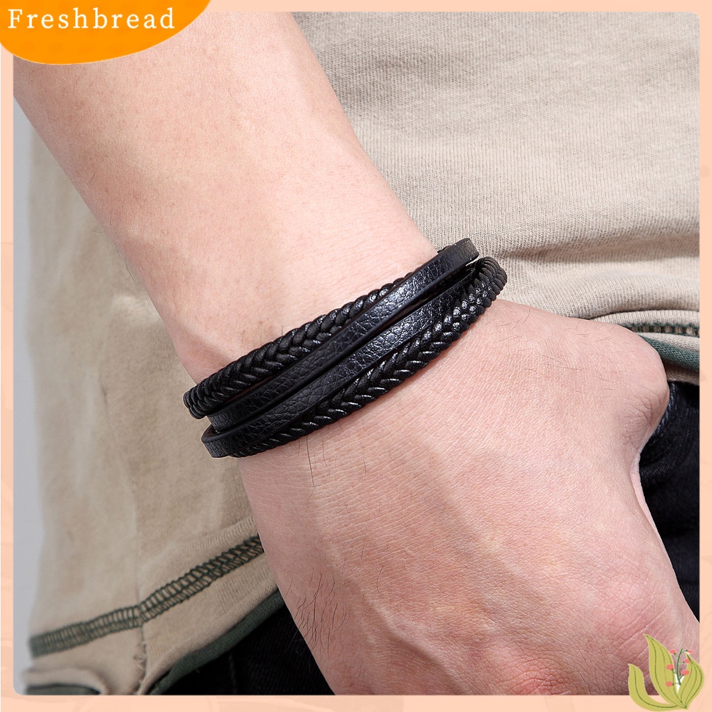 &lt; Freshbread &gt; Pria Gelang Vintage ic Gesper Anyaman Buatan Tangan Geometris Hias Hadiah Multilayer Bungkus Perhiasan Bangle Pria Kulit Imitasi Untuk Kehidupan Sehari-Hari