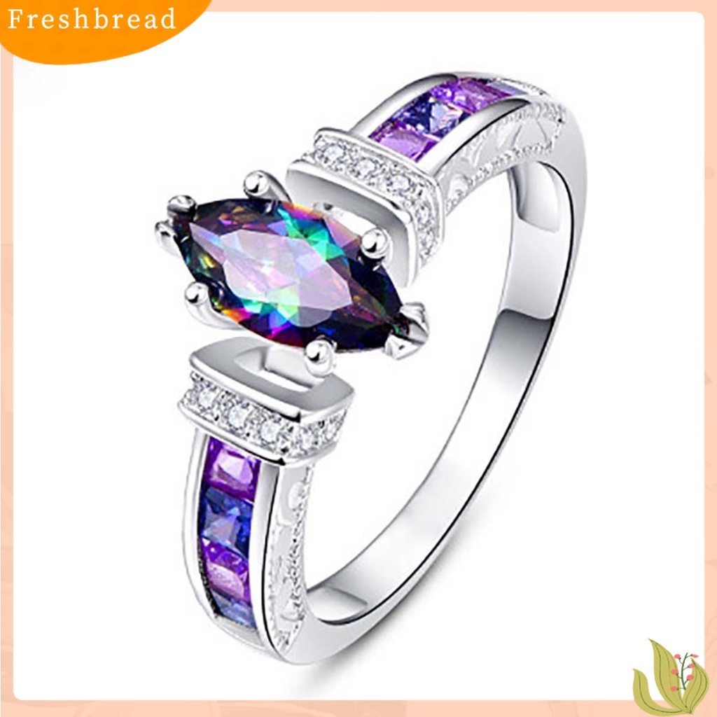 &lt; Freshbread &gt; Wanita Trendi Cincin Warna-Warni Cubic Zirconia Tidak Mudah Pecah Cincin Jari Fashion Mewah Untuk Perjamuan