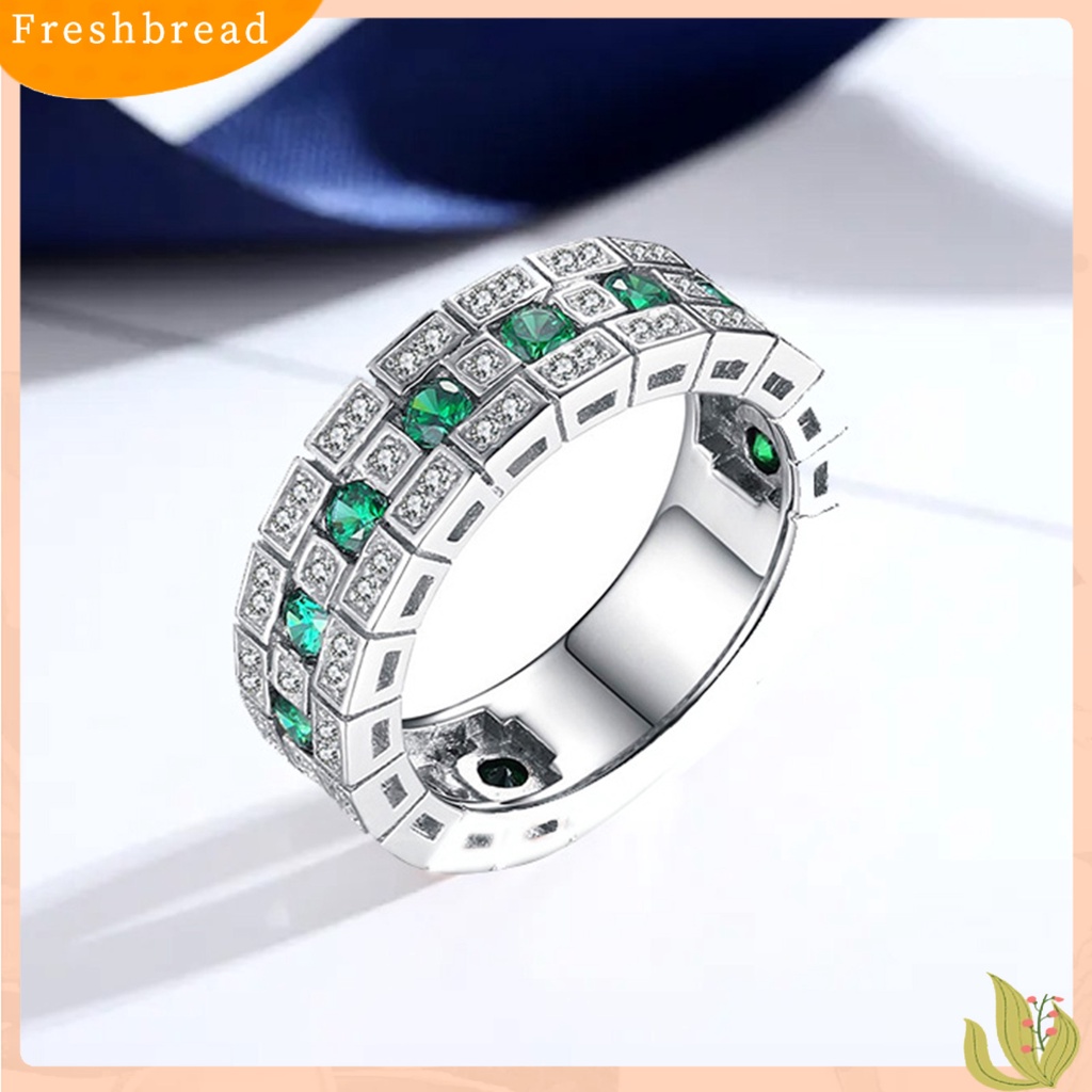 < Freshbread > Cincin Jari Bulat Lebar Perhiasan Bersinar Hijau Cincin Permata Imitasi Untuk Pesta Pernikahan Perjamuan Prom