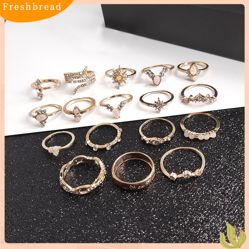 &lt; Freshbread &gt; 17 Pcs Stackable Knuckle Rings Geometris Berlian Imitasi Wanita Vintage Sparkling Finger Rings Perhiasan Aksesoris