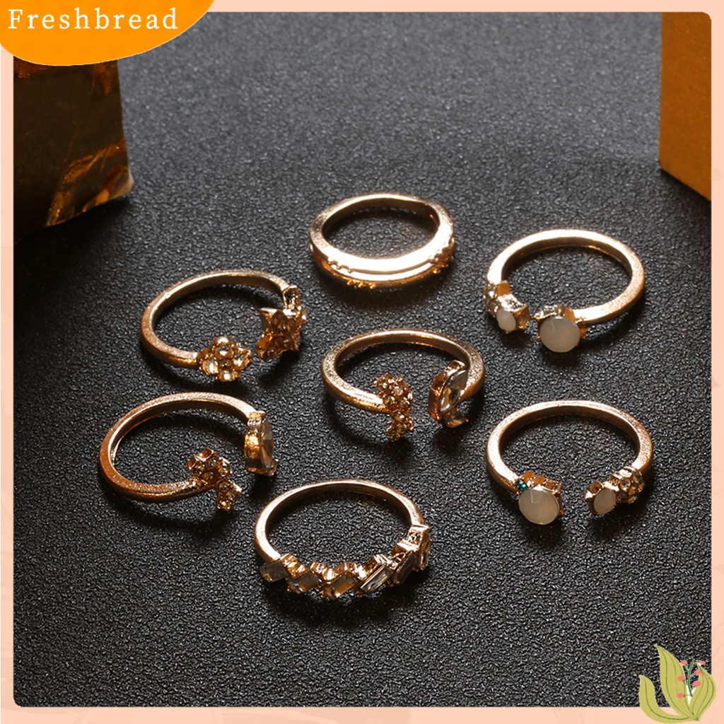 &lt; Freshbread &gt; 7Pcs Cincin Pembukaan Elegan Berlian Imitasi Mengkilap Tahan Aus Cincin Jari Temperamen Wanita Untuk Dekorasi