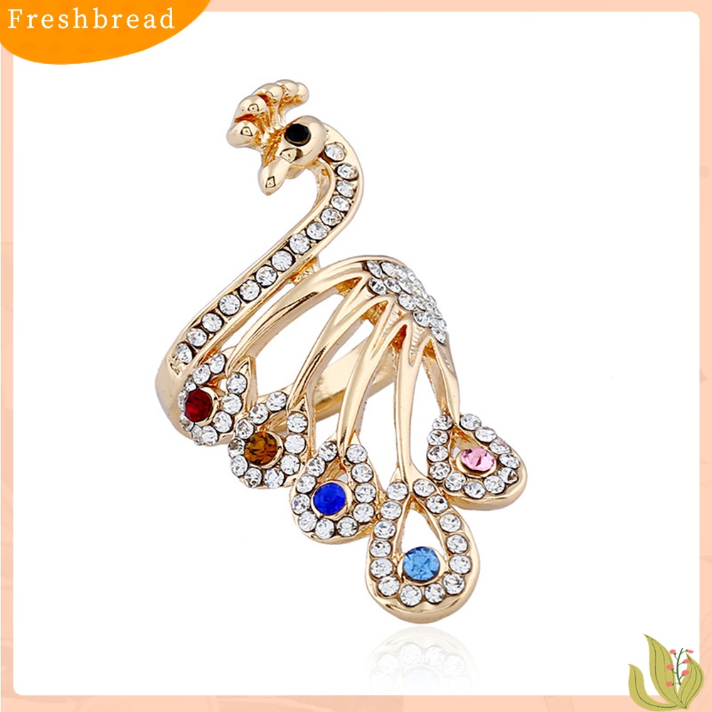 &lt; Freshbread &gt; Fashion Merak Elegan Paduan Berlian Imitasi Jari Cincin Wanita Perhiasan Pesta Pernikahan