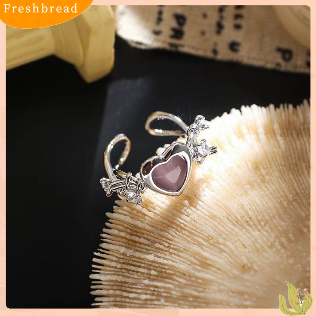 &lt; Freshbread &gt; Wanita Cincin Manis Hias Berlian Imitasi Aksesori Perhiasan Ujung Terbuka Imitasi Opal Cinta Hati Jari Telunjuk Cincin Hadiah Valentine