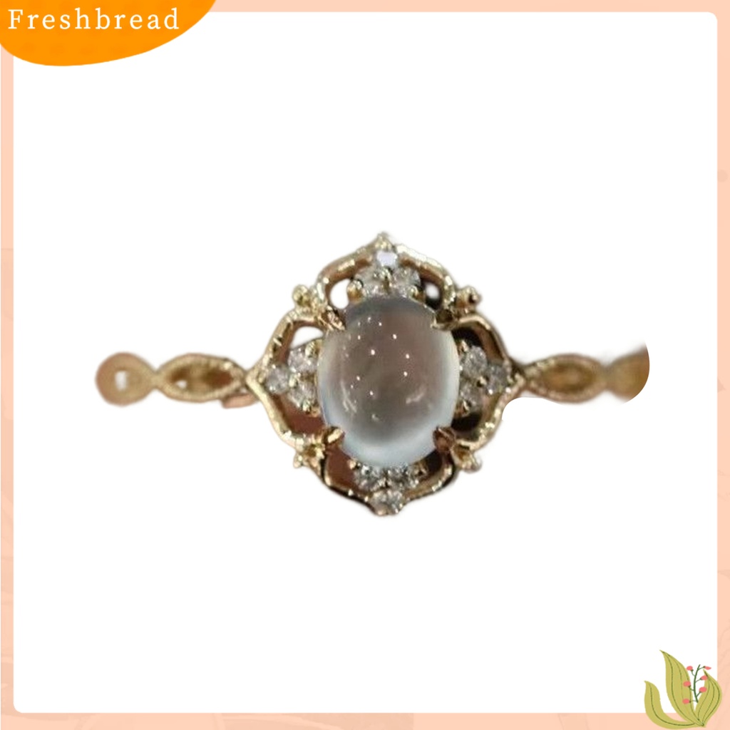 &lt; Freshbread &gt; Wanita Cincin Shiny Romantic Hollow Out Sparkling Adjustable Hadiah Hias Faux Moonstone Wedding Ring Pesta Perhiasan Aksesori Busana