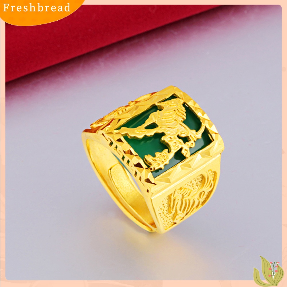 &lt; Freshbread &gt; Fashion Pria Berlapis Emas Kuda Diukir Lebar Band Terbuka Jari Cincin Perhiasan Pesta