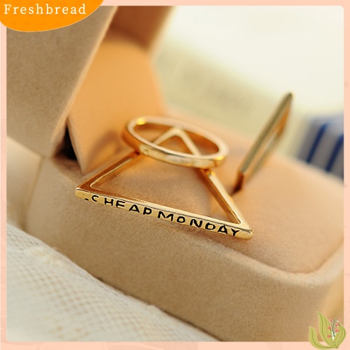 &lt; Freshbread &gt; 3Pcs Set Cincin Kombinasi Lingkaran Persegi Segitiga Geometris Emas Lucu Wanita