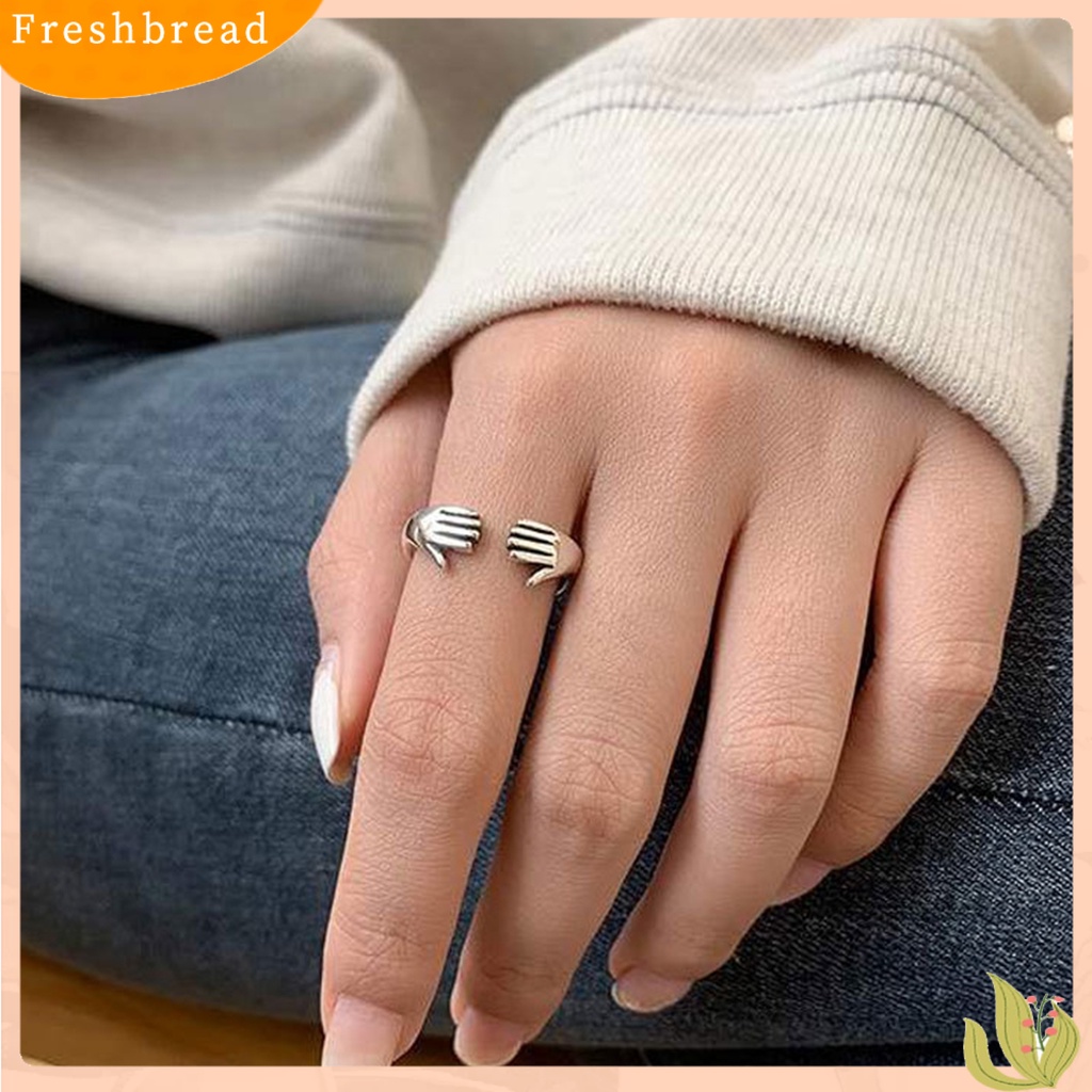 &lt; Freshbread &gt; Wanita Cincin Geometris Electroplating Halus Adjustable Menawan Dekorasi Tahan Luntur Kepribadian Retro Cinta Peluk Cincin Wanita Perhiasan
