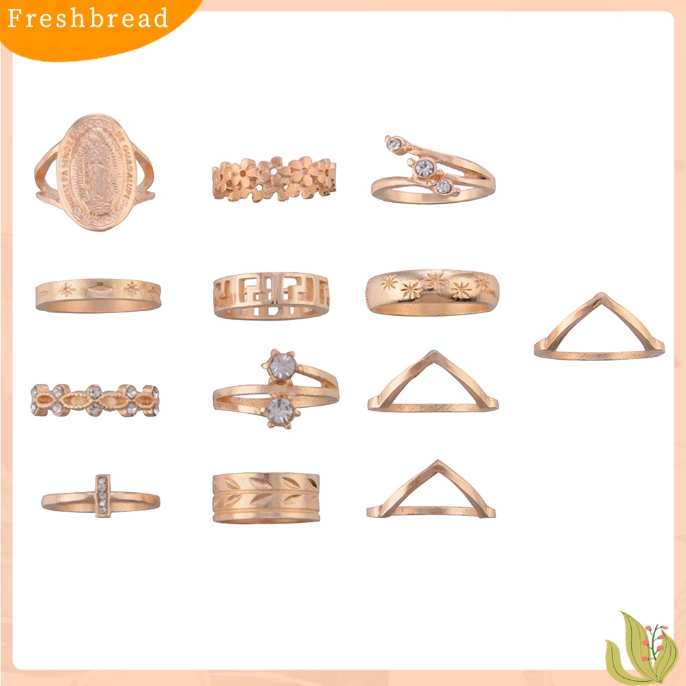 &lt; Freshbread &gt; 13Pcs/Set Wanita Virgin Mary Bunga Berlian Imitasi Susun Knuckle Midi Finger Ring