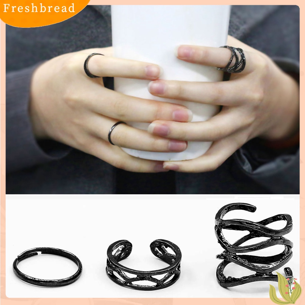 &lt; Freshbread &gt; Cincin Adjustable Halus Hitam Vintage Knuckle Stackable Rings Untuk Pesta