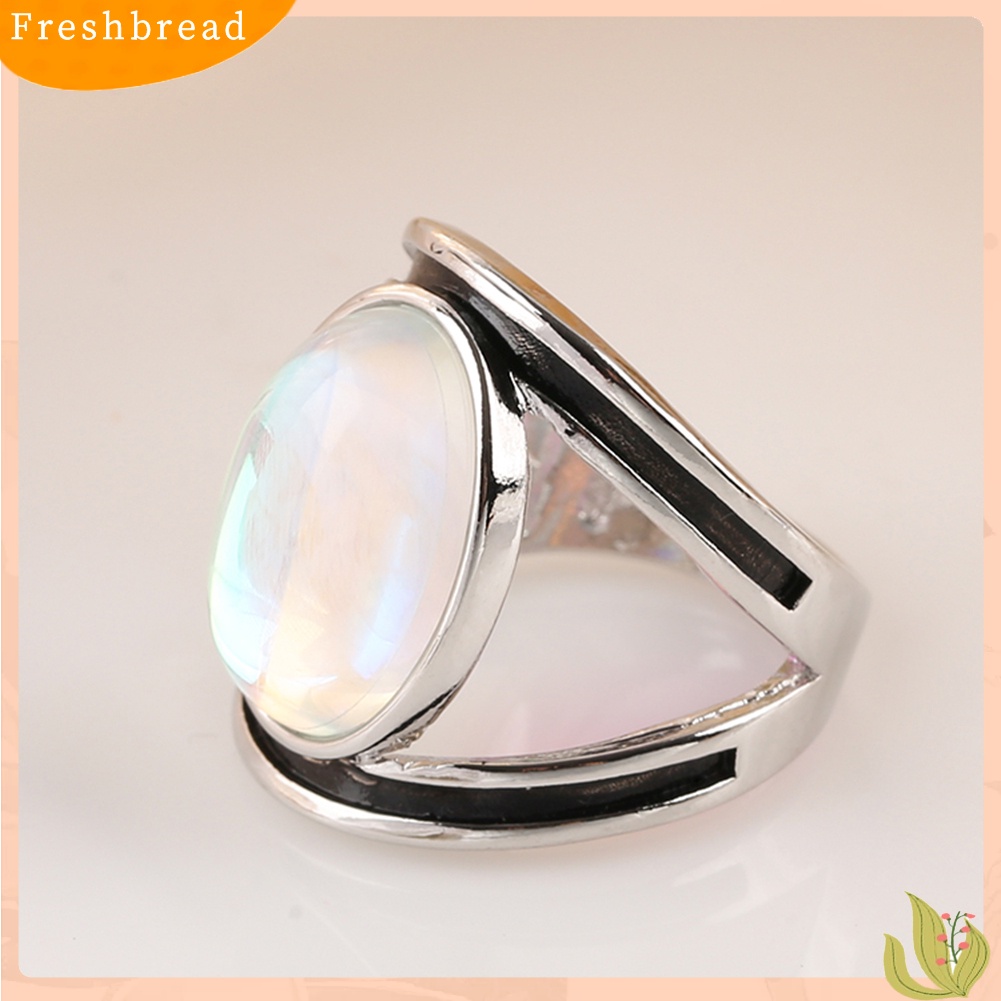 &lt; Freshbread &gt; Fashion Wanita Oval Besar Multicolor Imitasi Moonstone Jari Cincin Perhiasan Dekorasi Hadiah