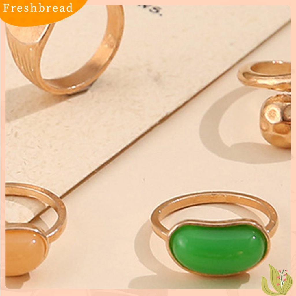 &lt; Freshbread &gt; 5Pcs/Set Cincin Buku Jari Dapat Ditumpuk Lebar Paduan Mewah Hijau Permata Imitasi Jari Rings Perhiasan Aksesori